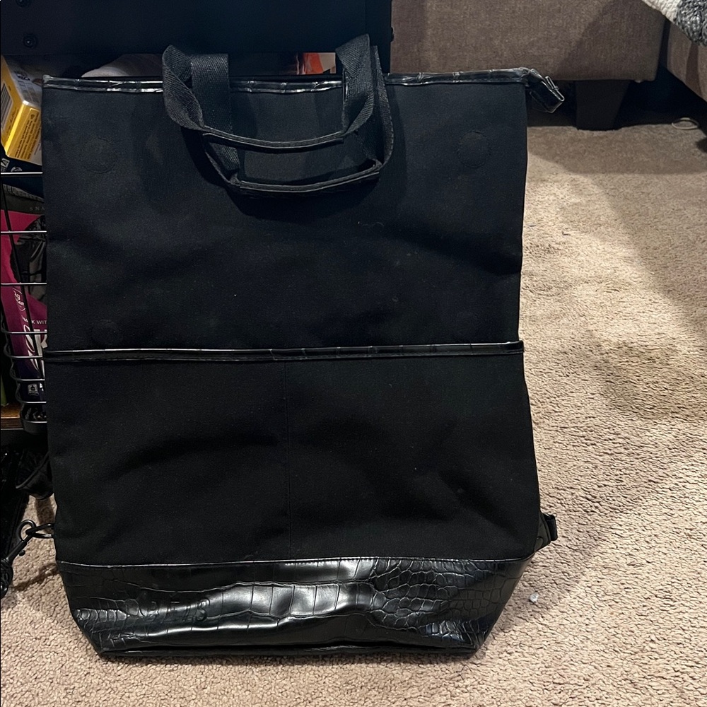 BEIS Convertible Black Backpack with Croc-Embossed Detail - Picture 9 of 9